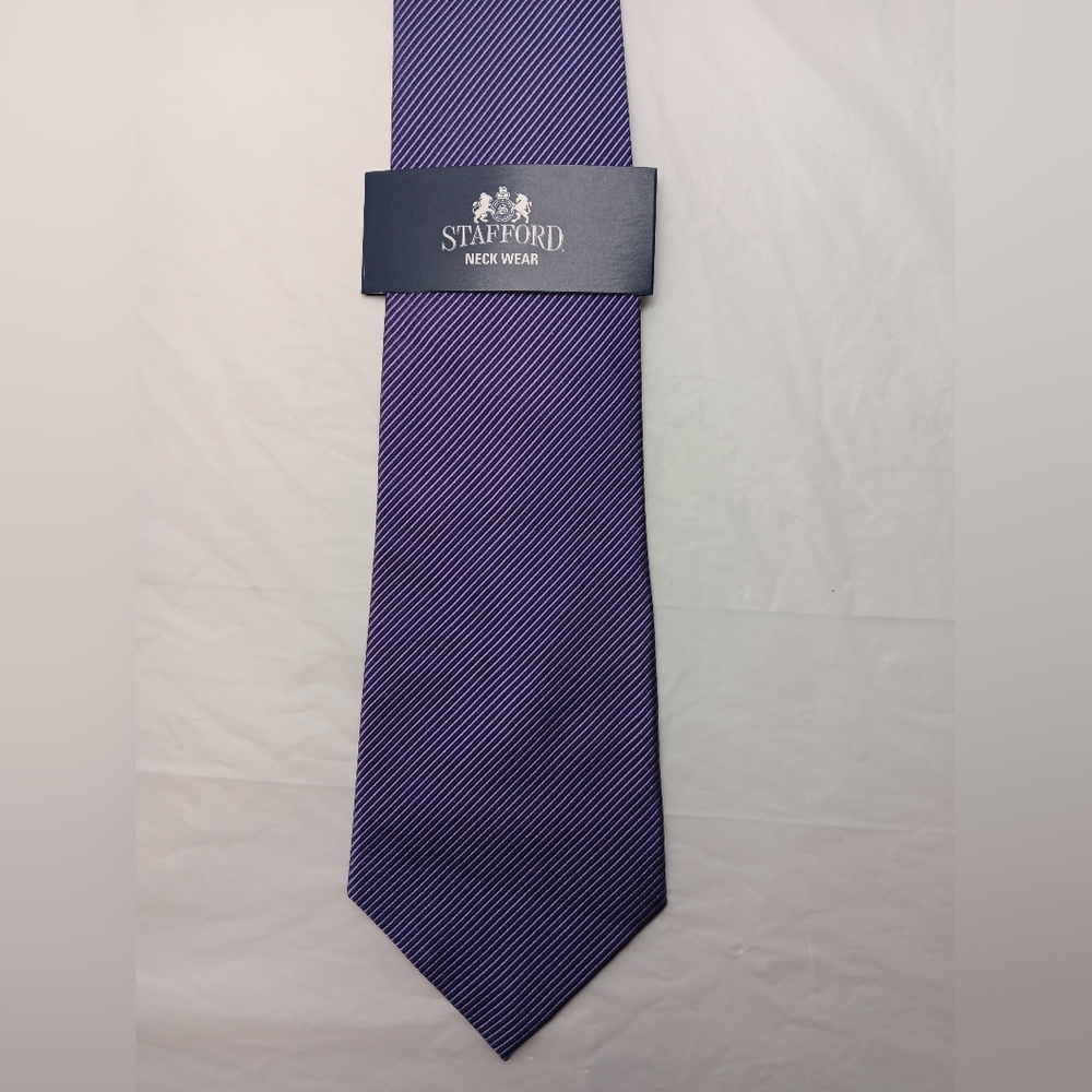 Stafford Necktie Tie Mens Diagonal Stripe 100% Silk Purple Black NEW 56.5" x 4"